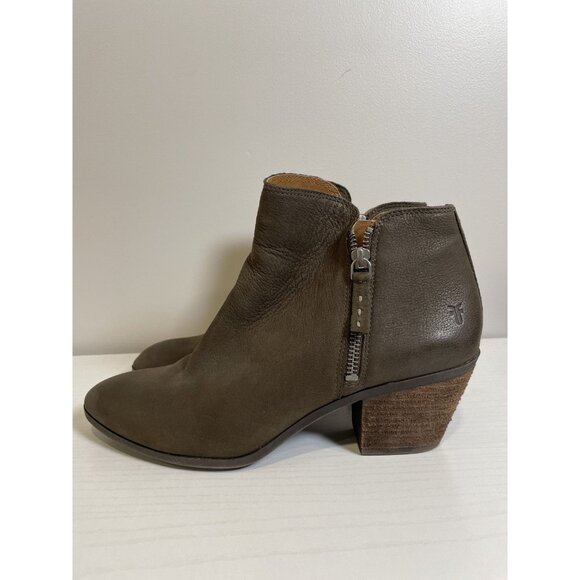 Frye 3470014 Women's 9.5 Brown Leather Zip Up Booties Ankle Boots Heeled - Picture 4 of 11